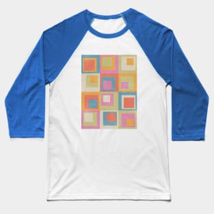 Colored Squares Light Blue Orange Beige Grey Baseball T-Shirt